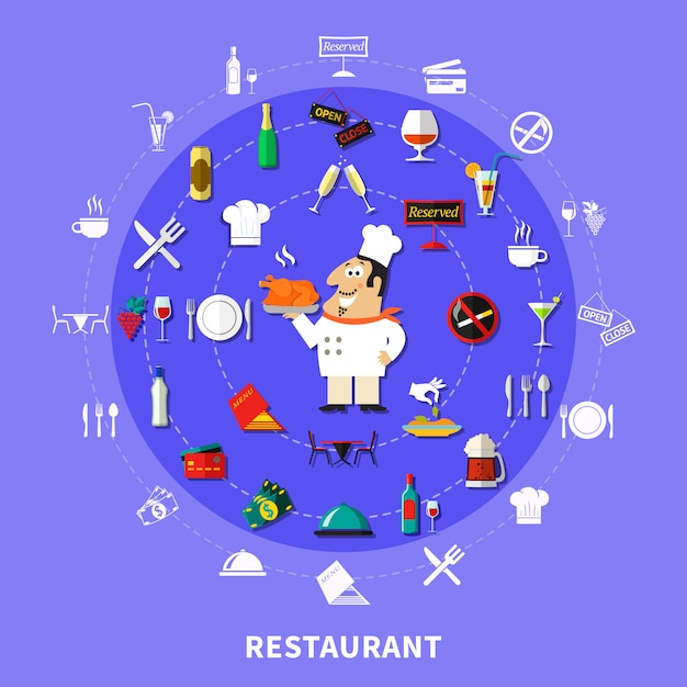 Free vector restaurant symbols round composition