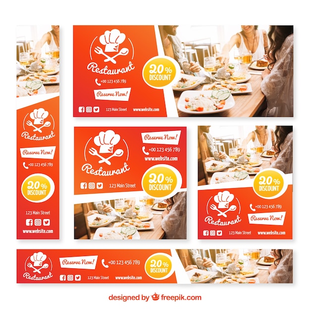 Raccolta di banner web ristorante con foto