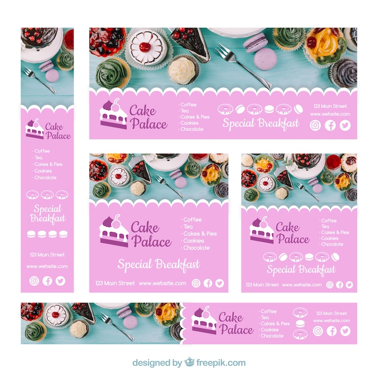 Free Vector restaurant web banner collection with photo