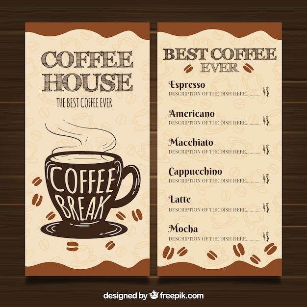 Free vector restaurante menu template with coffee shop