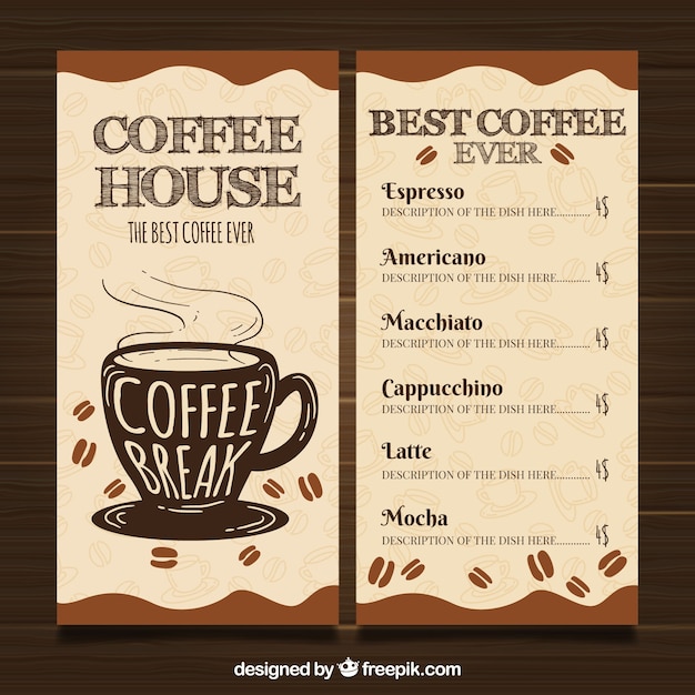 Restaurante menu template with coffee shop
