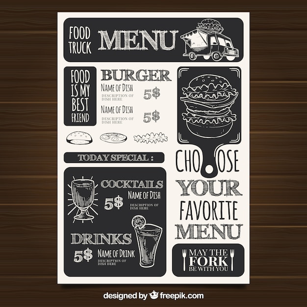 Modello di menu del ristorante con fast food