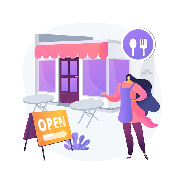 Restaurants reopening abstract concept   illustration. Pandemic business adaptation, outdoor seating area, outside dining, table spacing, social and physical distancing  
