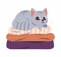 Free vector resting cat on cushion icon isolated