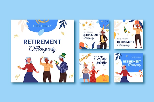 Free vector retirement party instagram posts template