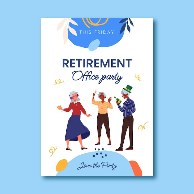 Бесплатное векторное изображение Шаблон постера для пенсионной вечеринки