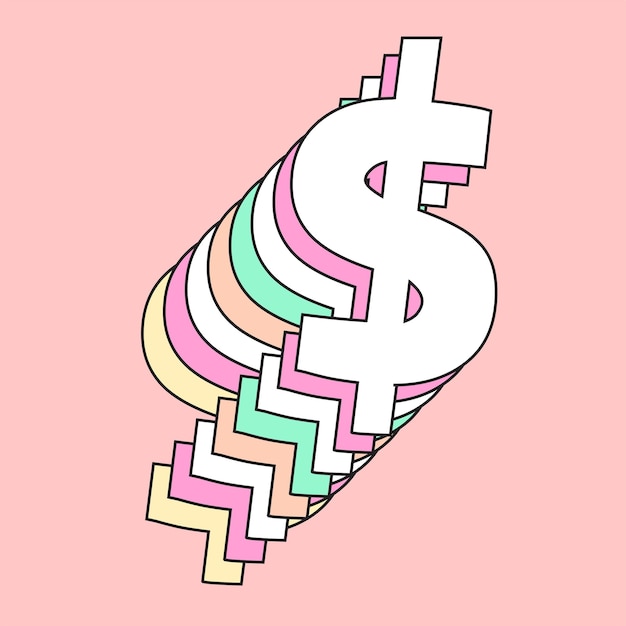 Free vector retro 3d pastel dollar png sign typography