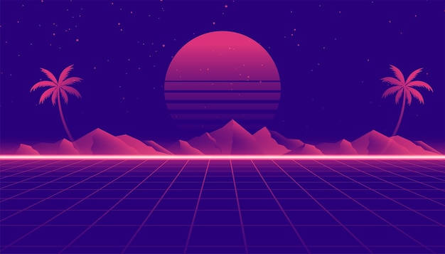 Free vector retro 80s landscape scene in game style