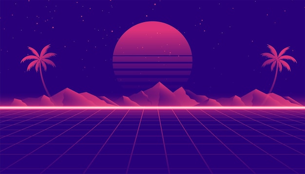 Ретро-пейзаж 80-х в игровом стиле