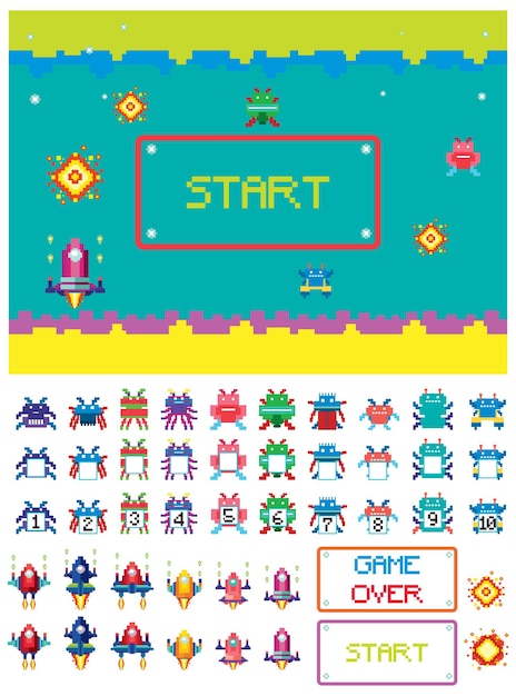 Free vector retro 8bit space game interface