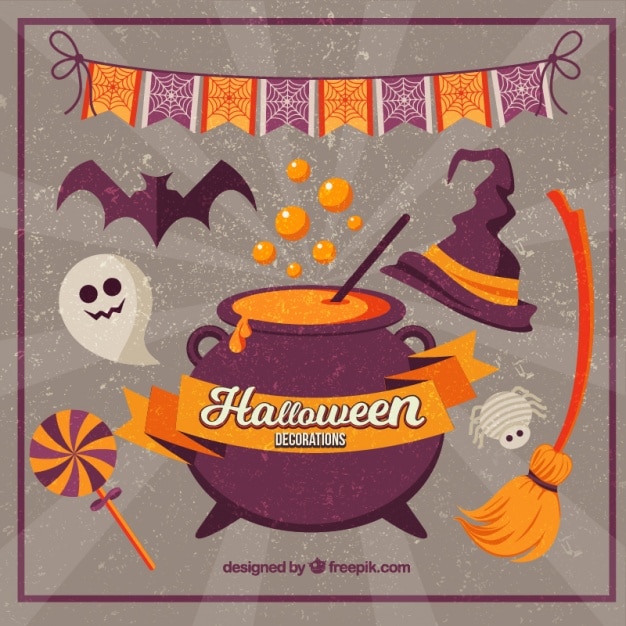 Free vector retro background of halloween decorations