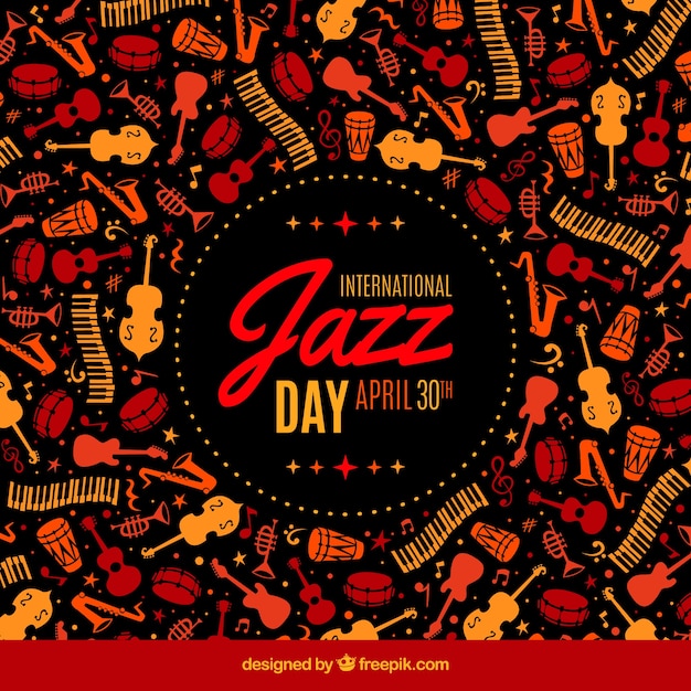 Vettore gratuito retro sfondo di jazz internazionale strumenti musicali giorno