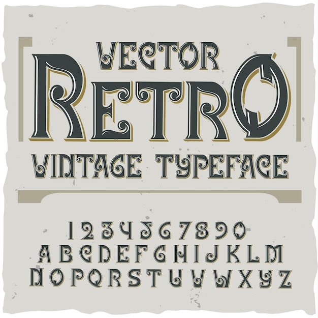 Free vector retro background with editable ornate text label with  font digits and letters  illustration