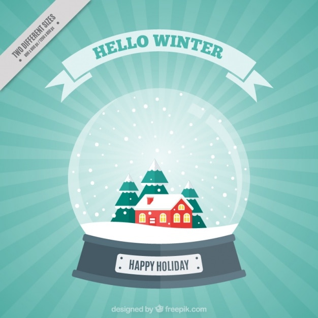 Free vector retro background with red house in a snowball