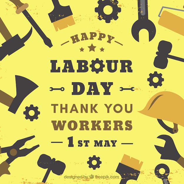 Free vector retro background with tools for international worker's day