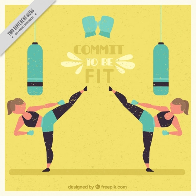 Free vector retro background of woman boxing