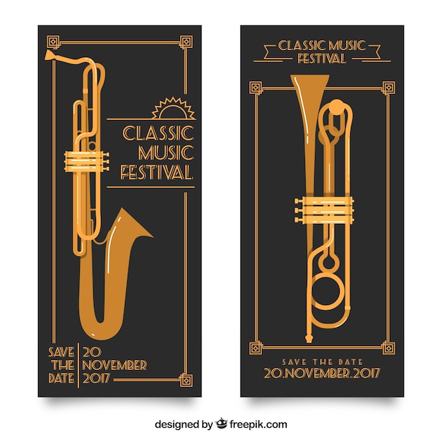 Free vector retro banners with musical instruments