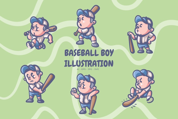 レトロな野球少年イラスト プレミアムベクター