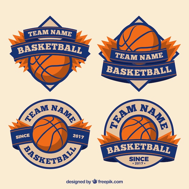 Free vector retro basketball stickers pack