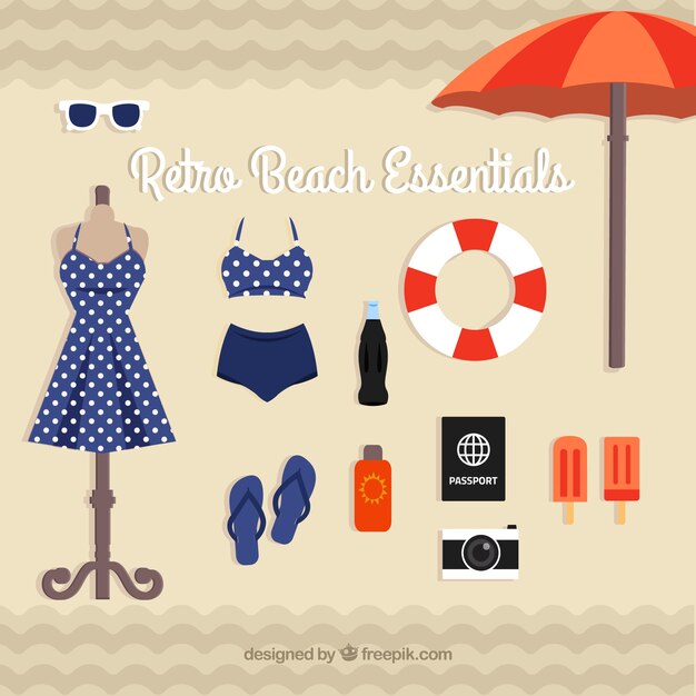 Vettore gratuito essentials spiaggia retro