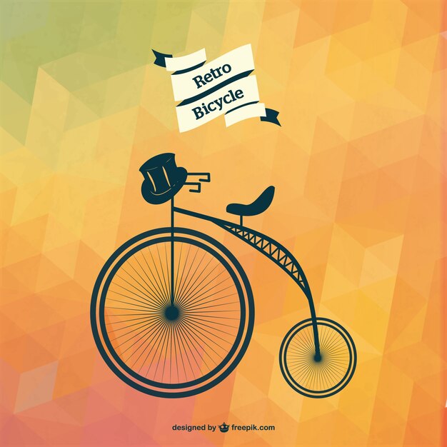 Retro bicycle with black hat and polygonal background