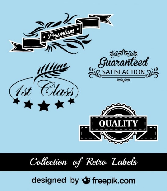 Free vector retro black and blue stickers set