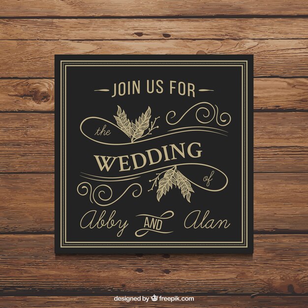 Retro black wedding invitation