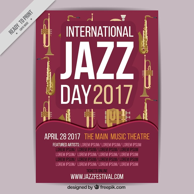 Vettore gratuito retro opuscolo del giorno jazz internazionale 2017