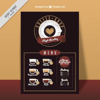 Retro cafe menu with types of coffee