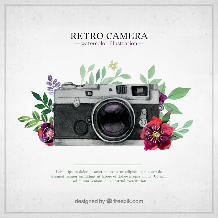Free Vector retro camera in hand painted style