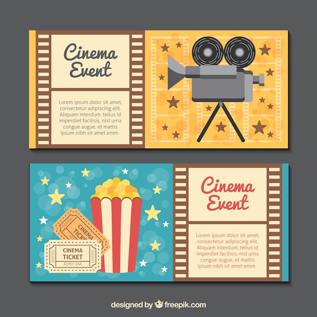 Vettore gratuito retro macchina fotografica e popcorn striscioni