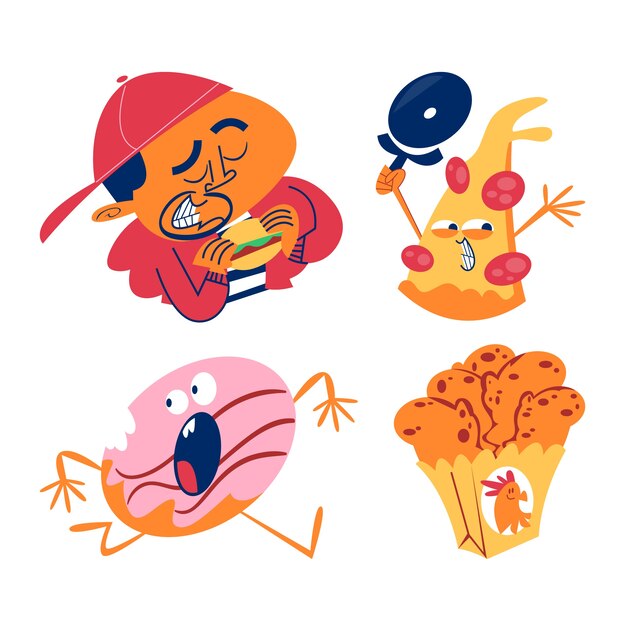 Retro cartoon american food stickers