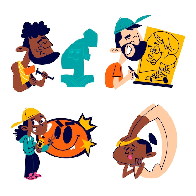 Free vector retro cartoon artists sticker set