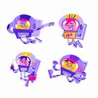 Free vector retro cartoon astronaut stickers collection