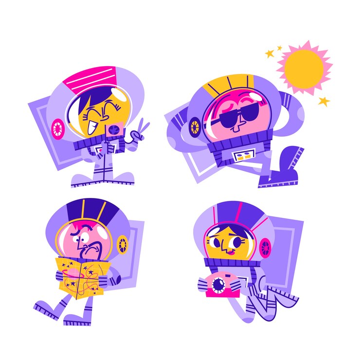 Free Vector retro cartoon astronaut stickers collection