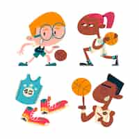 Free vector retro cartoon basketball stickers collection