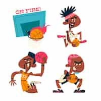 Free vector retro cartoon basketball stickers collection