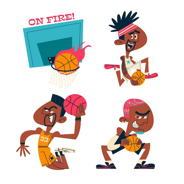 Free Vector retro cartoon basketball stickers collection