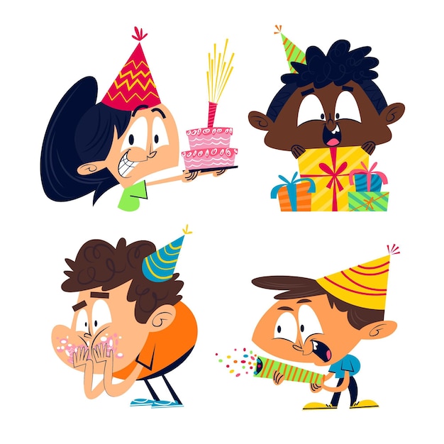 Retro cartoon birthday sticker pack