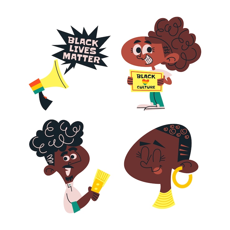 Free Vector retro cartoon black people stickers collection