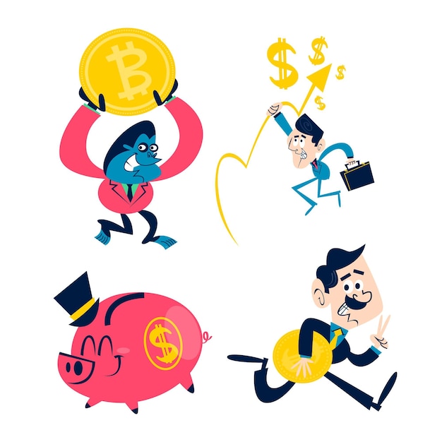 Free vector retro cartoon business stickers collection