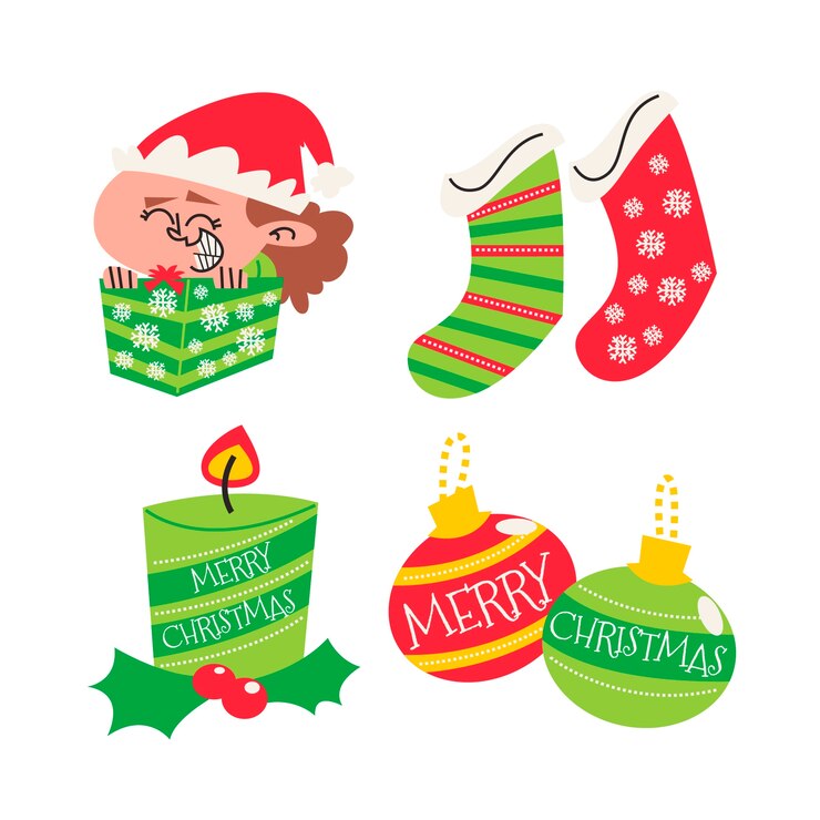 Free Vector retro cartoon christmas stickers collection