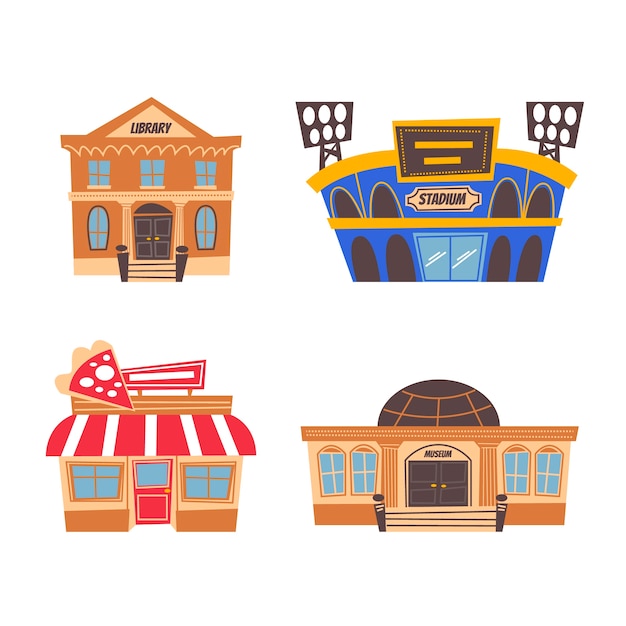 Free vector retro cartoon city / buildings stickers