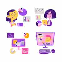 Free vector retro cartoon data analyst stickers collection