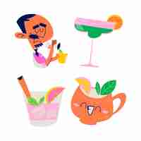 Free vector retro cartoon drinks stickers collection