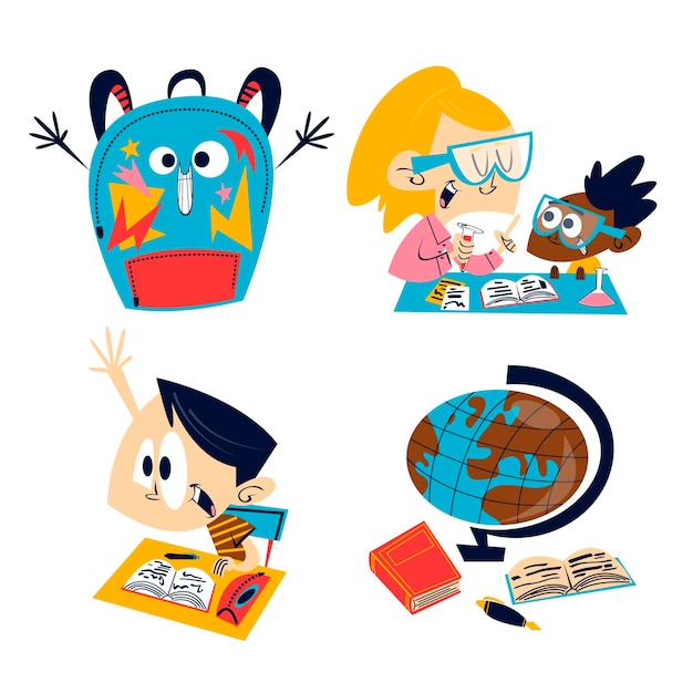 Free vector retro cartoon education stickers illustration