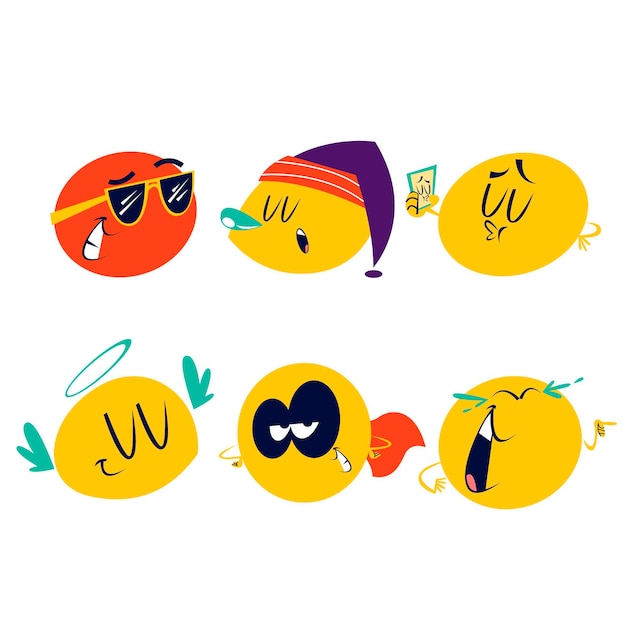 Retro cartoon emoticons sticker pack