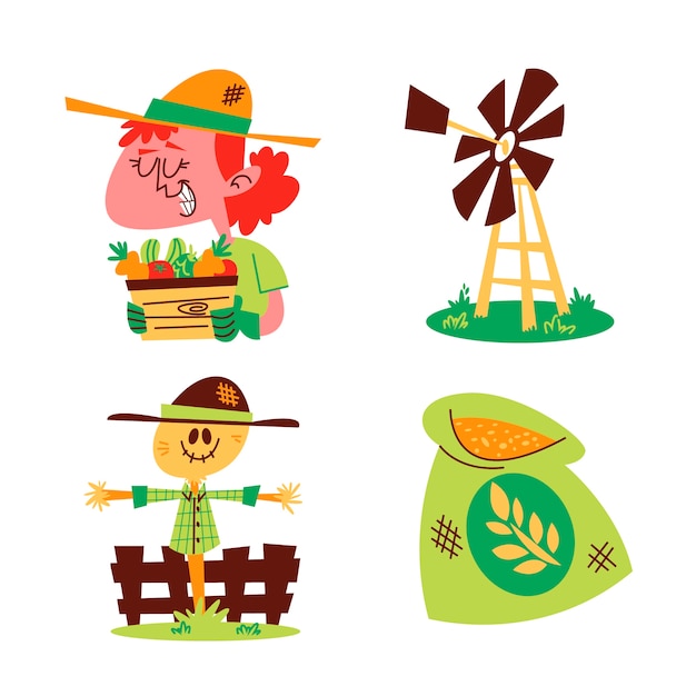 Free vector retro cartoon farmer sticker set