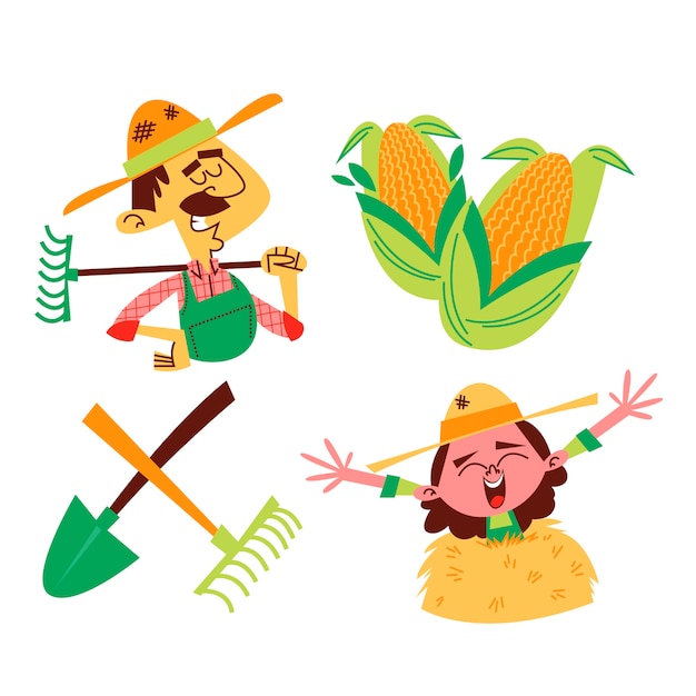 Free vector retro cartoon farmer sticker set