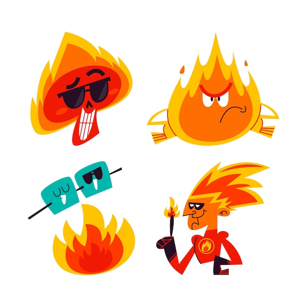 Free vector retro cartoon fire stickers collection